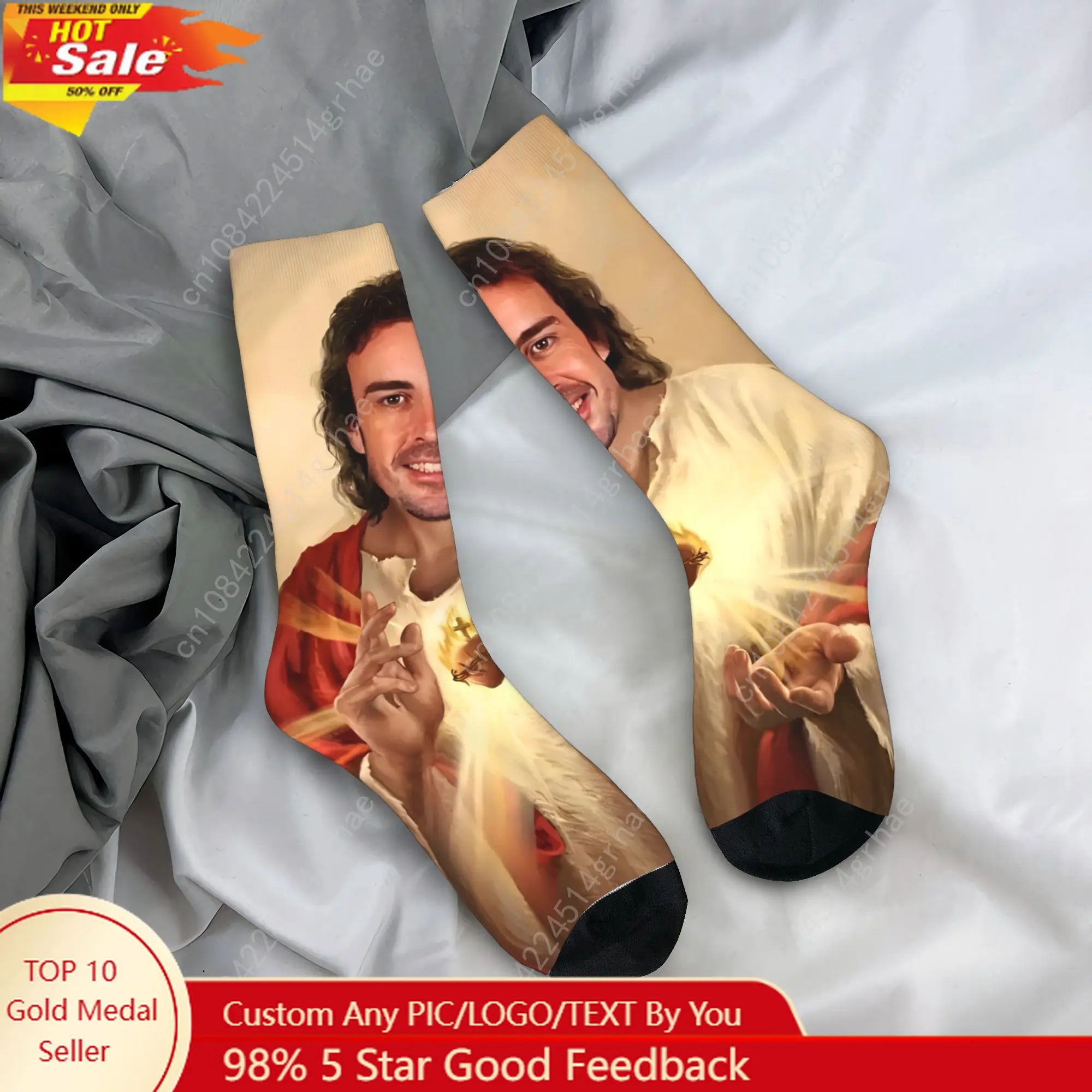 

Fernandos Alonsos Saint Socks Anti Slip Stockings Adults Men Quality Running Socks Winter Funny Pattern Socks