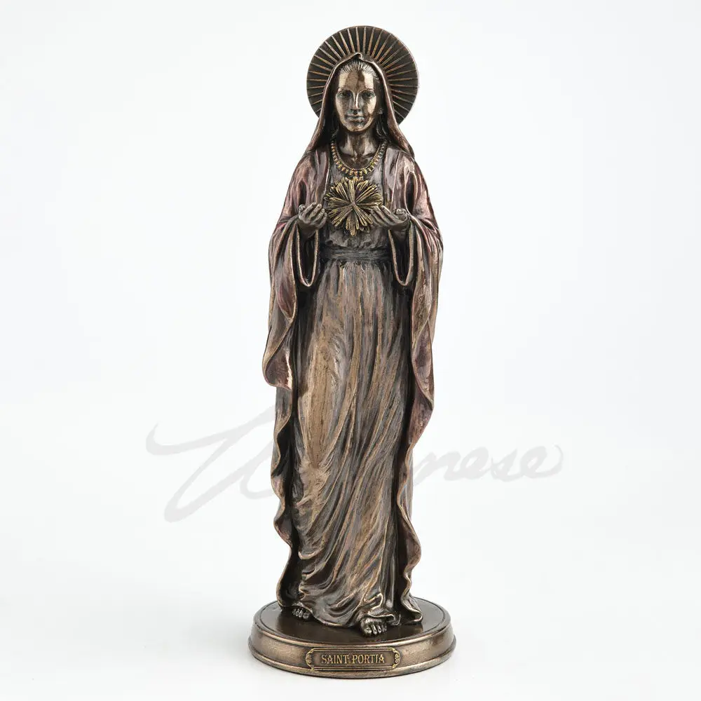 Vintage Saint Portia Statue Antique Bronze Resin Catholic Figurine Religious Sculpture for Home Church Desktop Altar Decoration