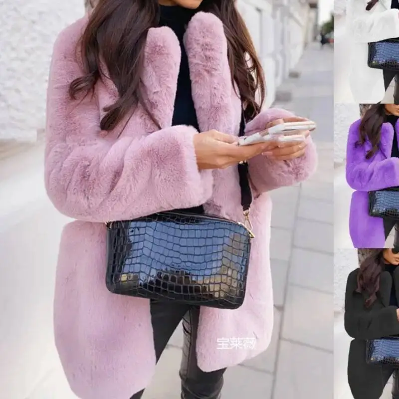 

Autumn Winter Long Faux Jacket 2024 Women Thick Warm Coats Woven Block Trend Fur White Black Korean Coat Parkas