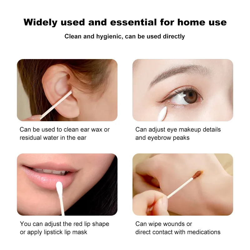 สำลีพันก้านสองหัวแบบใช้แล้วทิ้ง บรรจุกระป๋อง จำนวน 1500/500 ชิ้น สำหรับเช็ดลิปสติก ทำความสะอาดหู แต่งหน้า และอื่นๆ