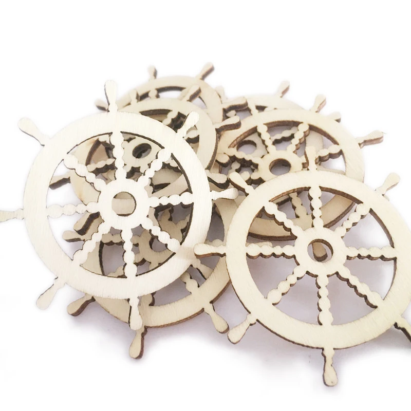 100pcs/pack Anchor Rudder Wood DIY Craft Cutouts Unfinished Wood Ornaments for Ocean Themed Party Home Decoration