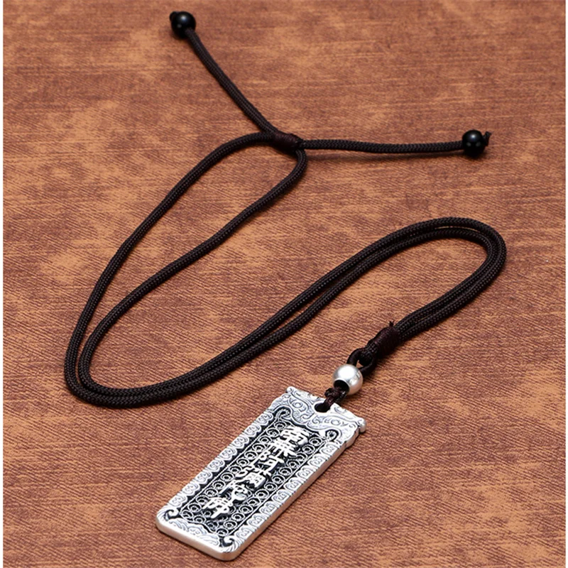 Vintage Sanskrit Sutra Pendant Necklace For Men Jewelry Tibetan Silver Mantra Necklace Male Retro Nanno Amitabha Amulet Pendant