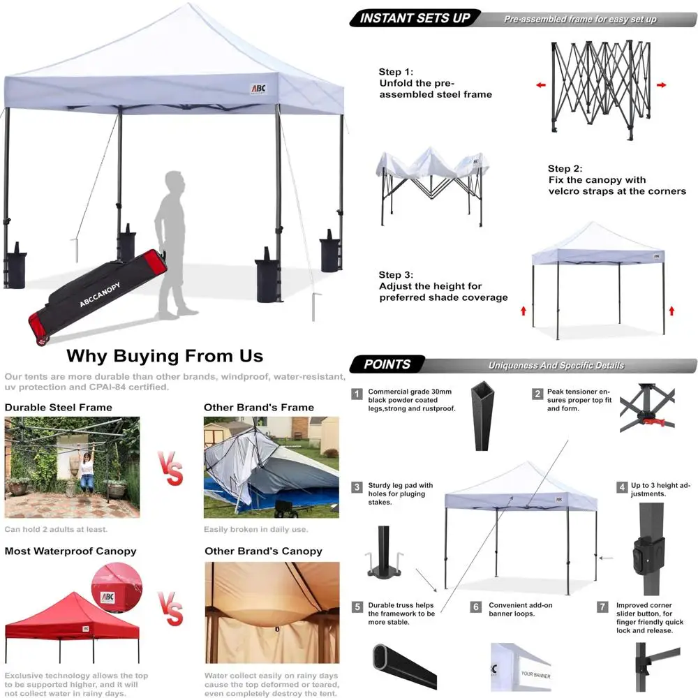 

Всплывающая палатка с навесом 10x10, коммерческое укрытие для патио, белое для мероприятий и укрытий