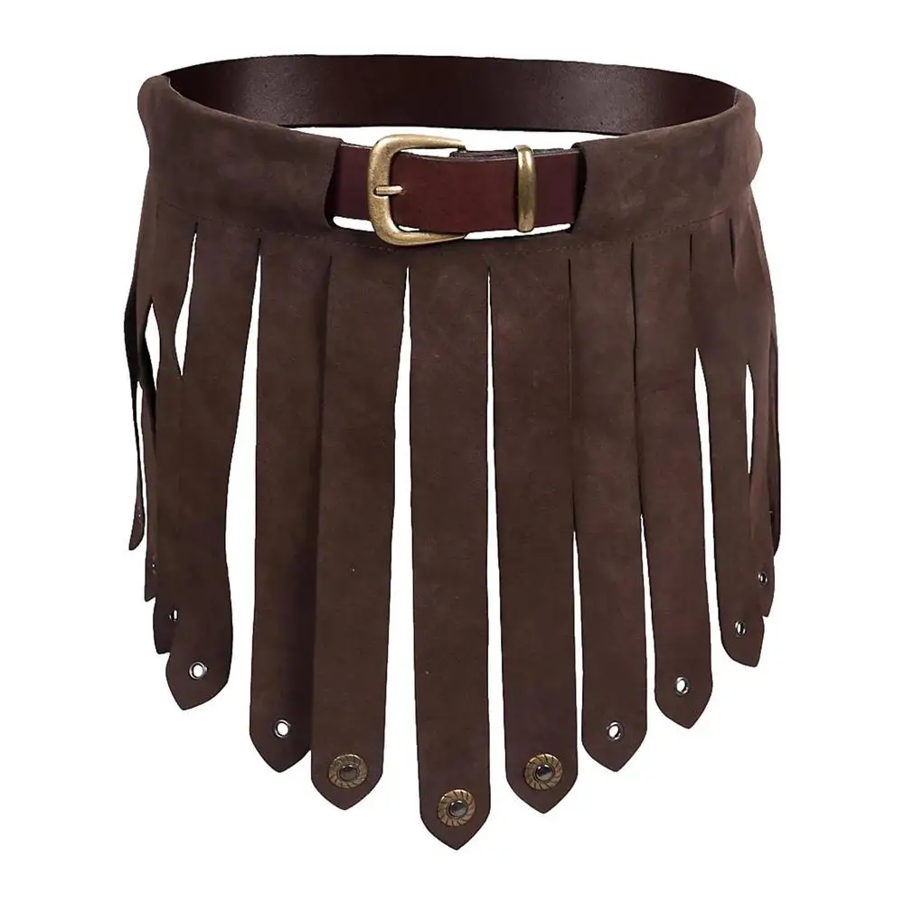 XINCHIA Falda medieval punk de cuero con borla con cinturón, falda de armadura de caballero vikingo, vestido retro romano de gladiador, cinturón