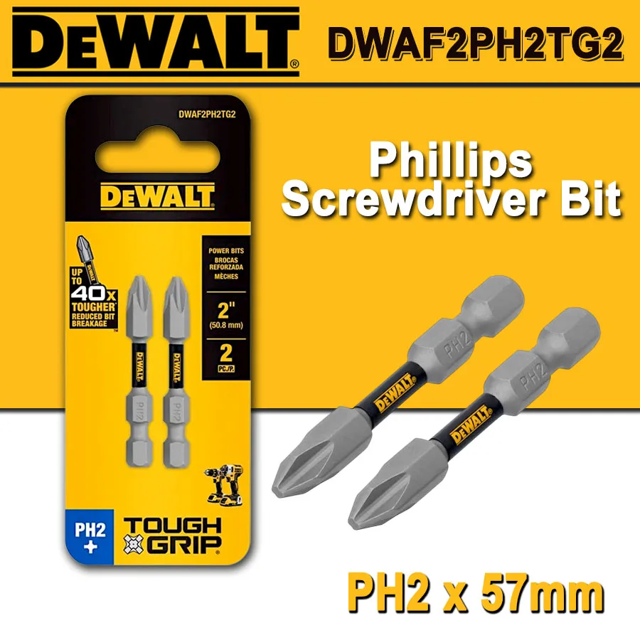 

DEWALT TOUGHGRIP 2-дюймовая крестовая отвертка, 2 предмета из быстрорежущей стали, износостойкие биты высокой твердости, аксессуары для электроинструментов DWAF2PH2TG2