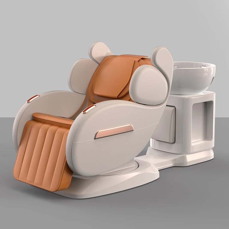 Leather Electric Recumbent Massage Shampoo Chair Modern Ceramic Basin Adjustable