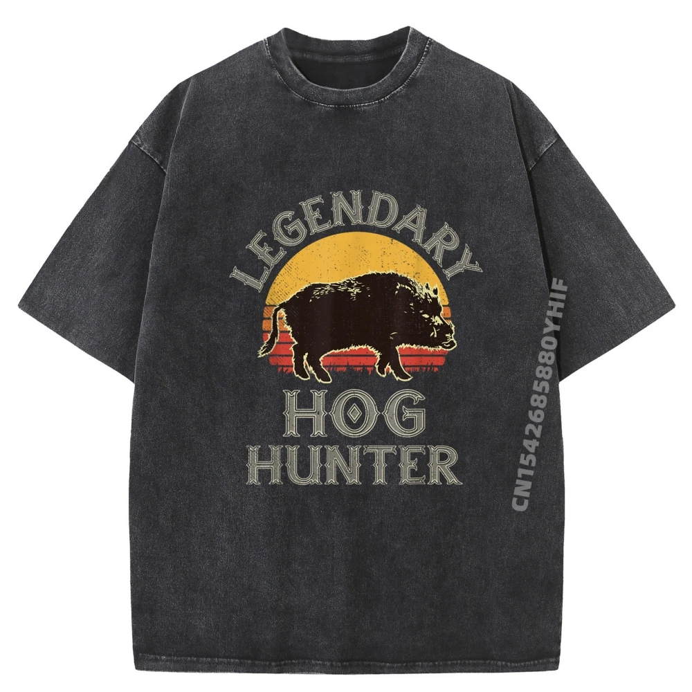 

Legendary Hog Hunter Boar Hunting For Outdoorsmen Brand Clothing Men Clothes Vintage Washed T Shirt Man Printed
