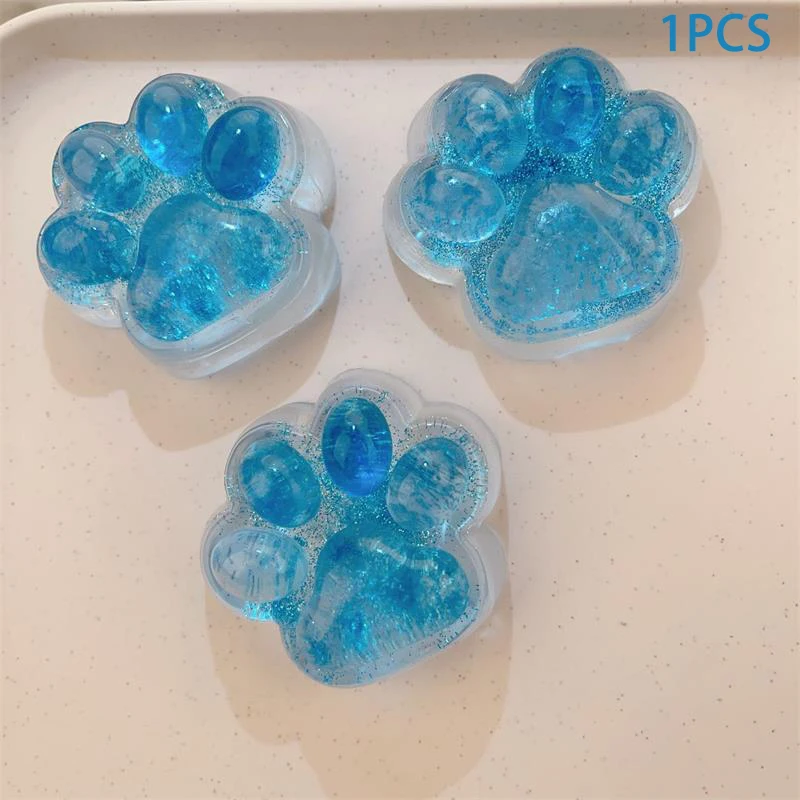 Cute Shiny Blue Cat Paw Mud-feeling Pinch Squeeze Slow Rebound Toys Sticky Soft Decompression Toys Funny Relief Relax Toys Gifts