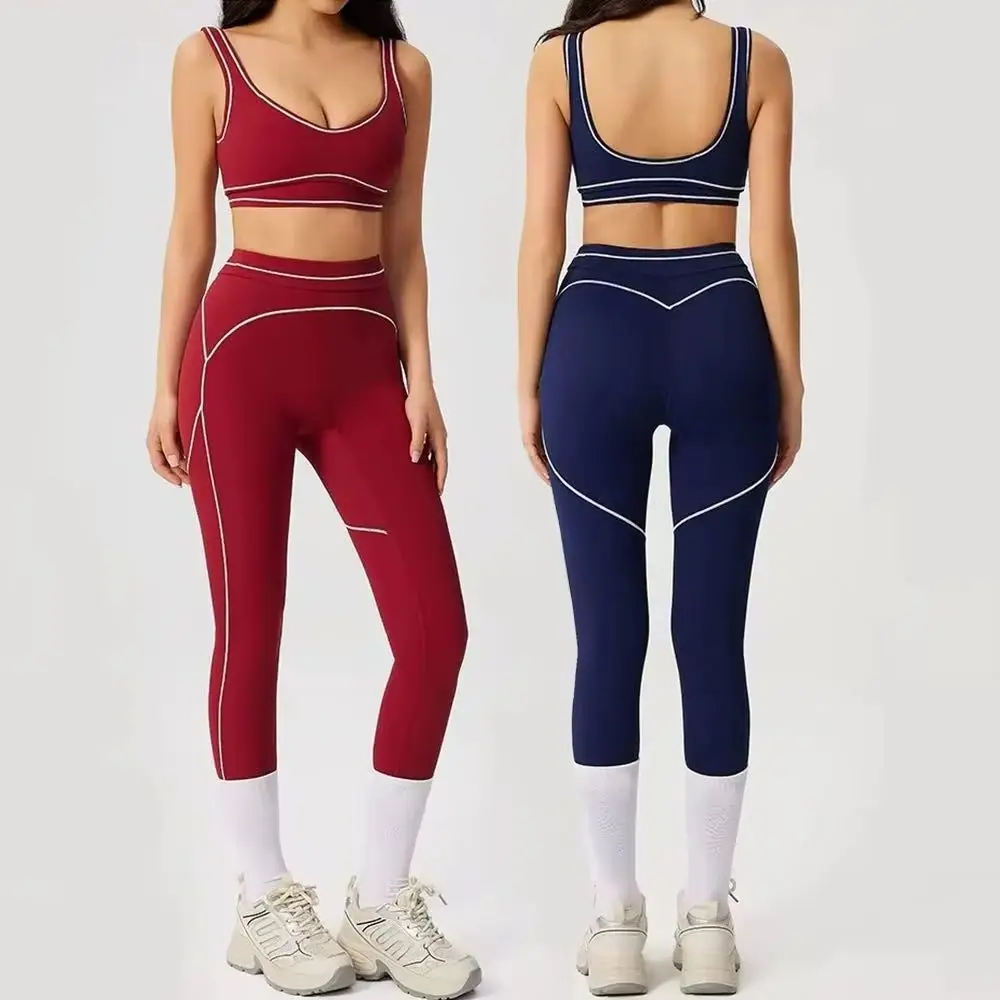 2PCS Women Tracksuit Yoga Set Sport Suit Gym Wear Workout Clothes Gym Crop Top High Waist Legging Fitness Bra Set Sports Suits