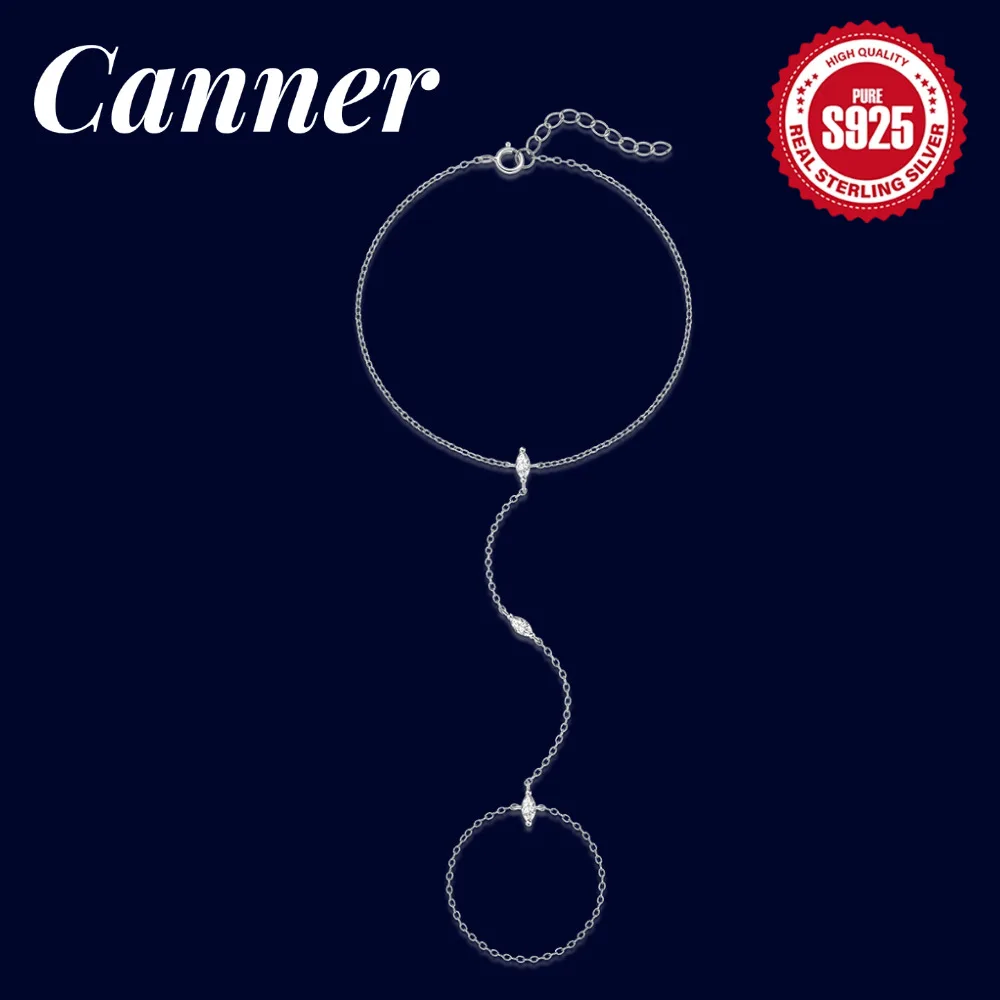 CANNER 1PCS 925 Sterling Silver Bracelet Ring Jewelry Women Chain Ring Bracelet Silver 925 Ring Bracelet Hand Chains Bracelet