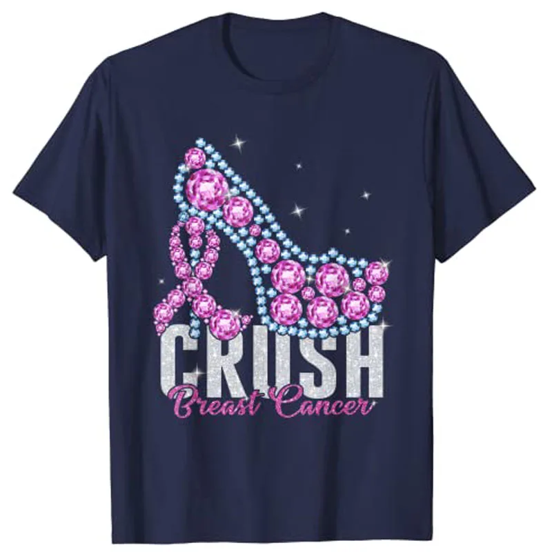 Crush Breast Cancer Awareness Pink Ribbon T-Shirt Tops Women's Fashion Aesthetic Clothes Gift Idea Cotton Short Sleeve Outfits