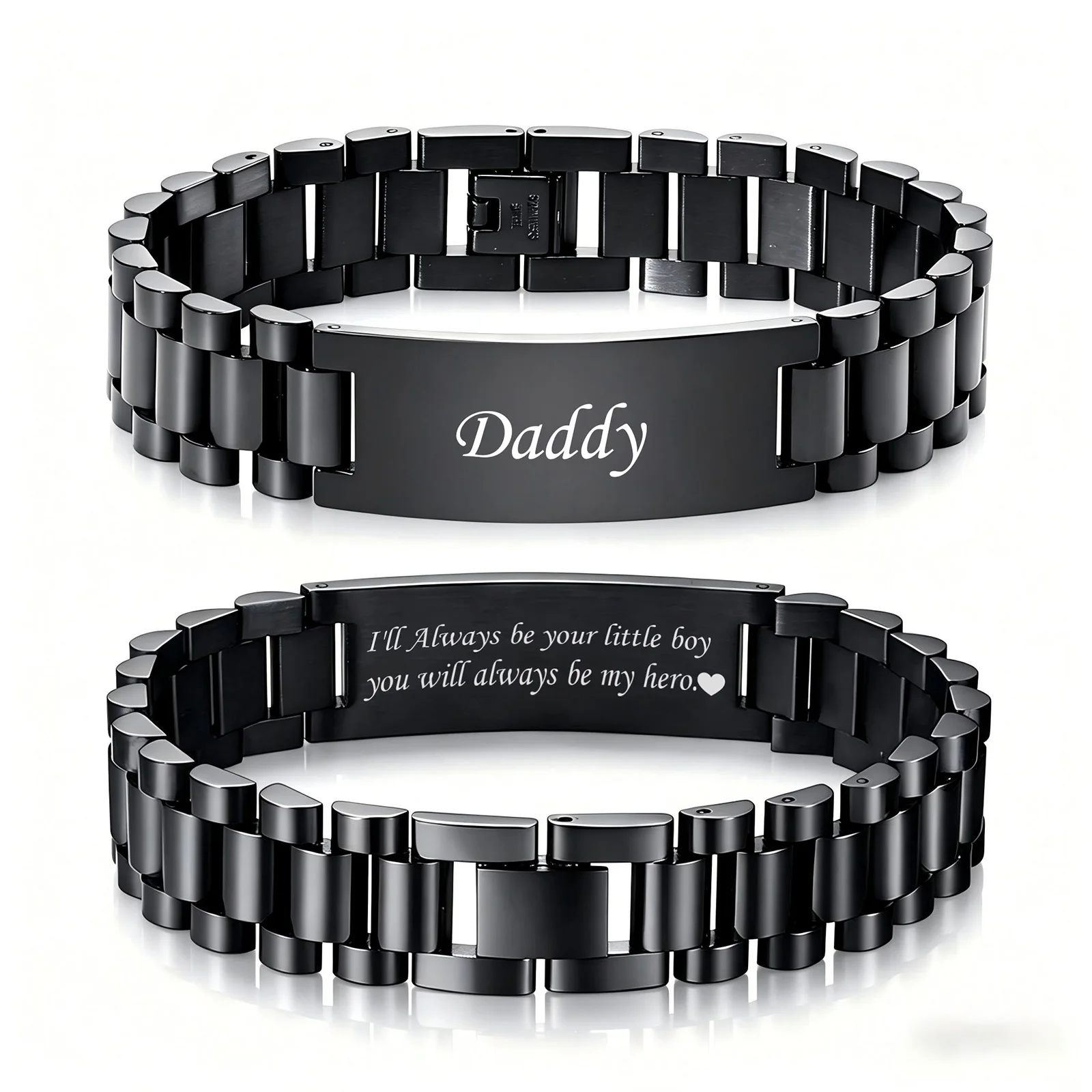 

Stainless Steel Bracelet Gift for Dad Father,Engraved Touching Words Black Strap Wristband,Luxury Jewelry Gift for Men Him