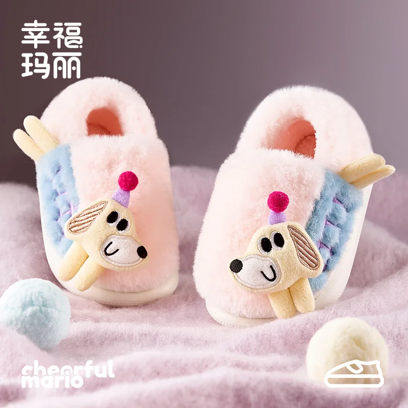 Zapatos 2025Winter New Kids Cotton Shoes Cute Versatile Girls' Hairy Slippers Comfort Anti Slip Child Home Cotton Slippers Botas