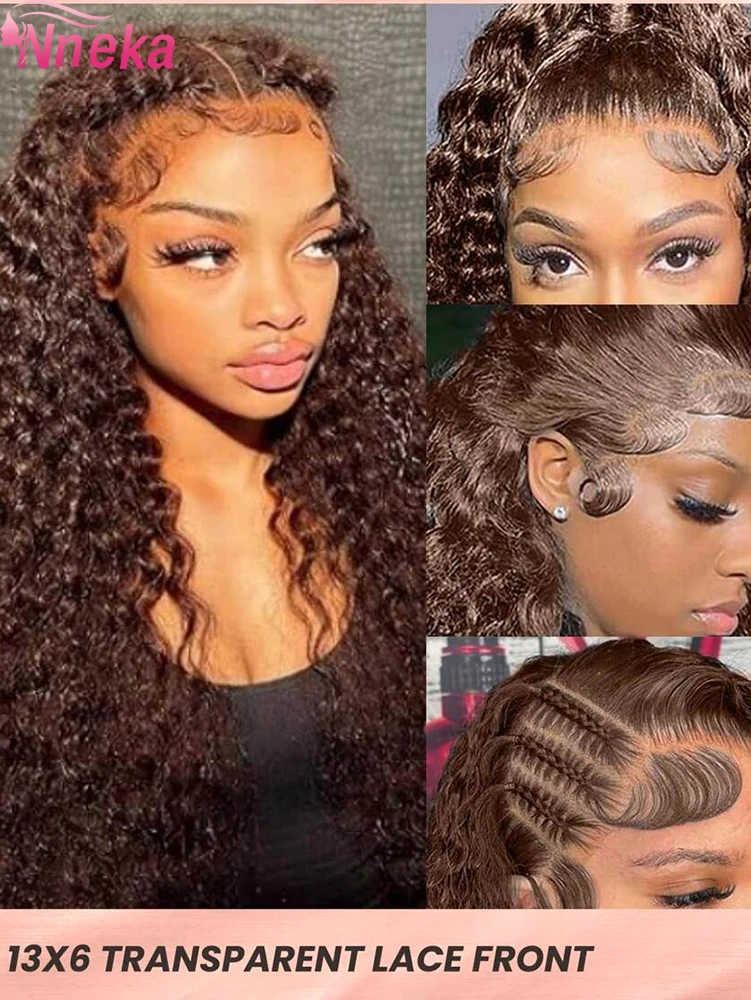 

Парик из натуральных волос 13x4 HD Kinky Curly, шоколадно-коричневый, с прозрачной кружевной основой, предварительно выщипанный, окрашенный, 13x6 Deep Wave, с прозрачной кружевной фронтальной частью