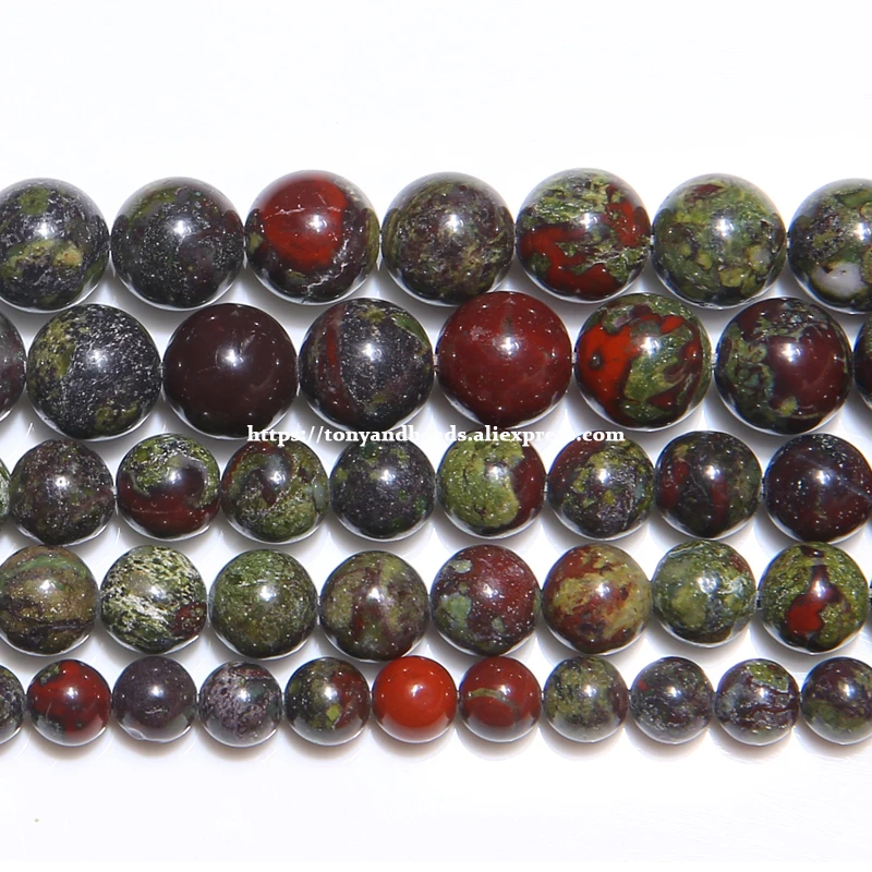 Natural Dragon Bloodstone para fazer jóias, contas redondas e soltas, 15 em Strand, 6mm, 8mm, 10mm, 12mm, Escolha o Tamanho