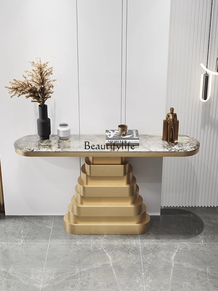 

Light luxury entrance entrance natural luxury stone end view modern simple aisle designer table case