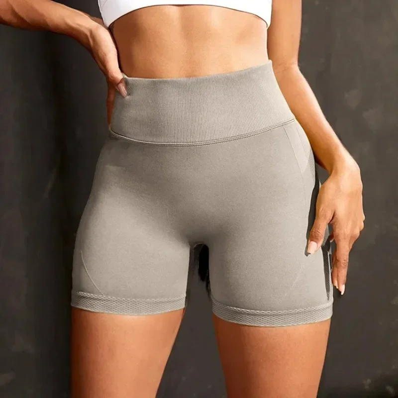 Seamless Knitted Yoga Shorts Peach Hip Lifting High Waist Fitness Pants Tight Running Women\'s Shorts Biker Shorts  Gym Shorts