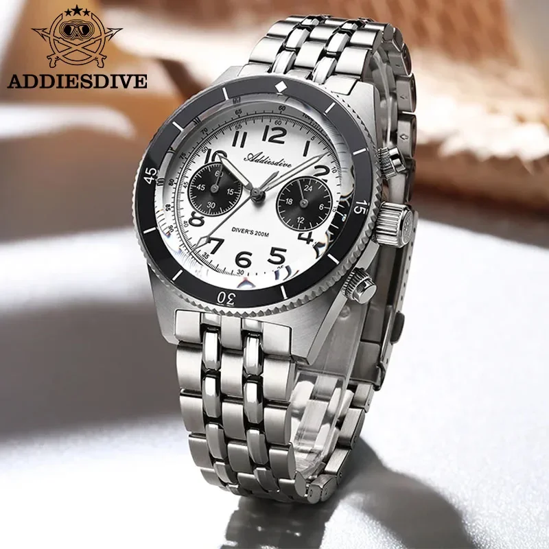 Addiesdive Ad2034 Saphirglas Tauch stahl Quarzuhr Chronograph Panda Zifferblatt Armbanduhren 20bar super leuchtende Herren uhren