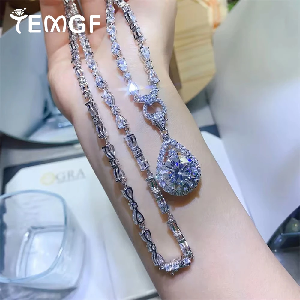 

TEMGF 5CT/10CT Moissanite Pendant With Certification 50cm 925 Silver Chain for Women Luxury Sparkling Banquet Necklace Jewelry