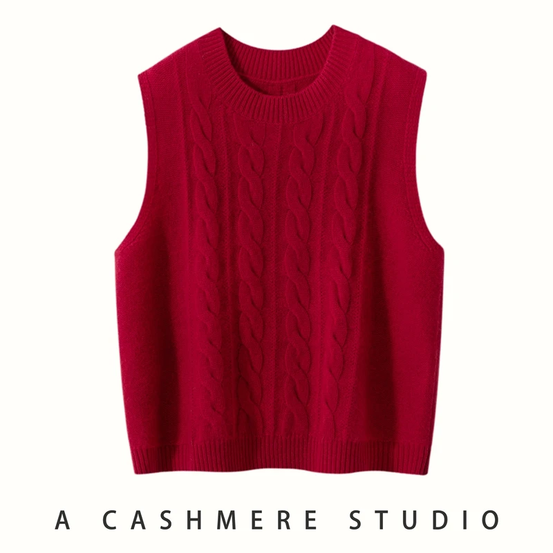 2025 primavera otoño nuevo chaleco de mujer 100% Jersey de punto de Cachemira chaleco cuello redondo sin mangas suéter femenino chaleco cálido de gran tamaño