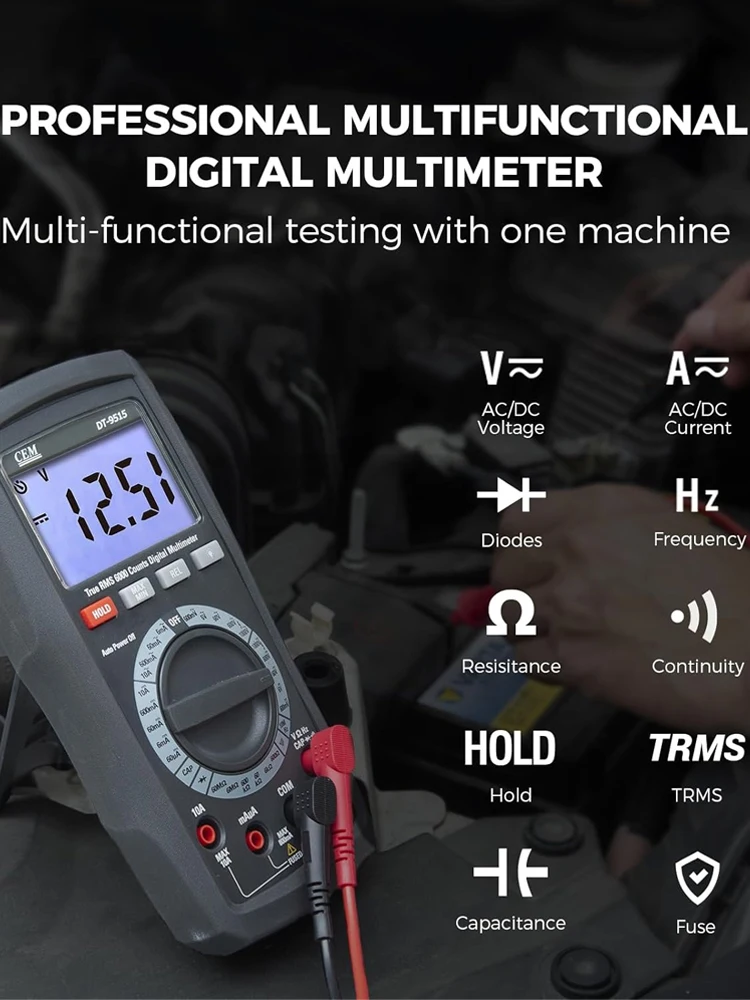 

Digital Multimeter True RMS Manual AC/DC Voltage Tester 6000 Counts Voltage Resistance Capacitance Handheld Meter