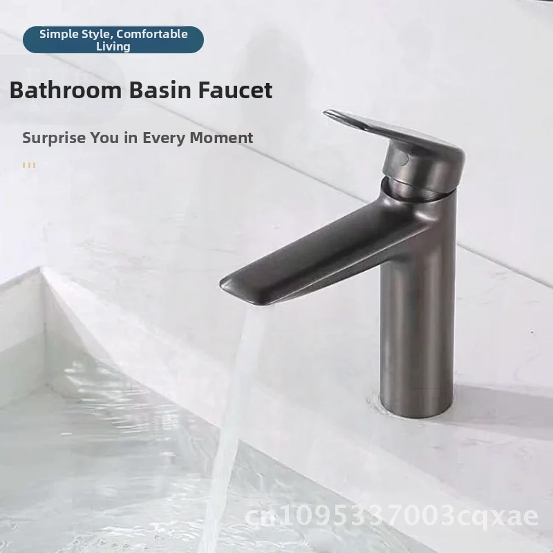 Full Copper Bathroom Faucet Ash Electroplated Hot Cold Washbasin Washstand Faucet Gray Inclined Surface Water Inlet Pipe