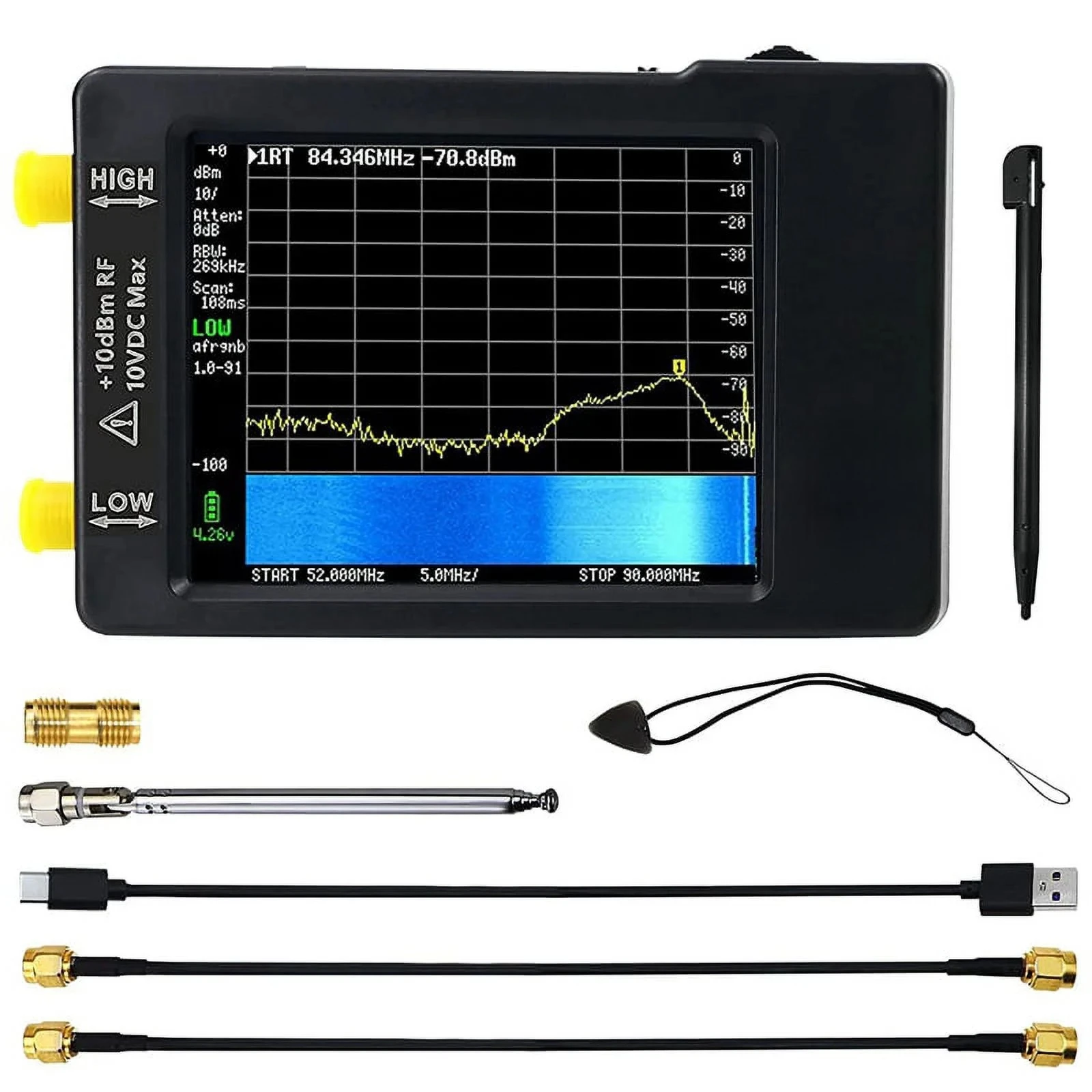 

ULTRA Handheld Spectrum Analyzer Touch Screen 0.1MHz-350MHz High Accuracy