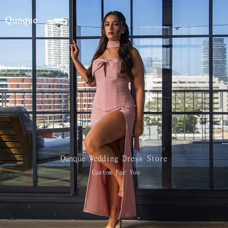 

Qunque Mermaid Prom Dress Off The Shoulder Bow Party Dress Sexy Split платье вечернее Evening Gowns Customized
