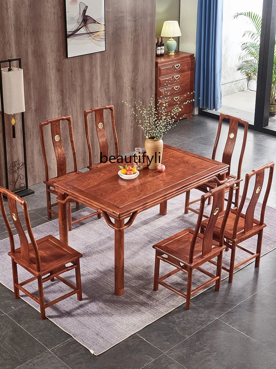 

Rosewood Dining Tables and Chairs Set Rectangular Pterocarpus Erinaceus Poir. Rosewood Dining Table Solid Wood Furniture