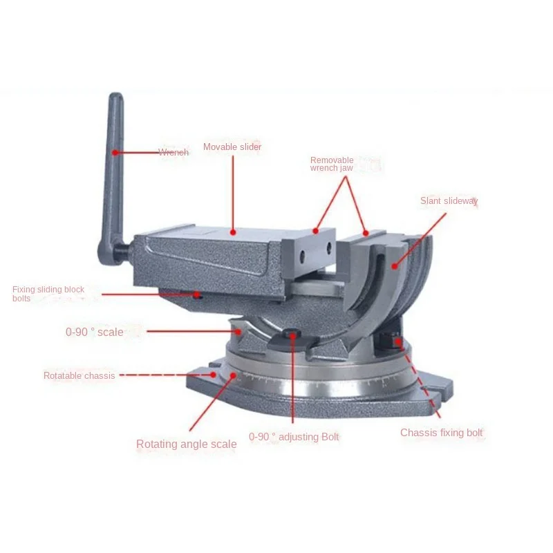 High precision 4 Inch Inclinable Angle Solid Flat Tongs 360-Degree Rotary Precision Taper Vise Precision High Quality