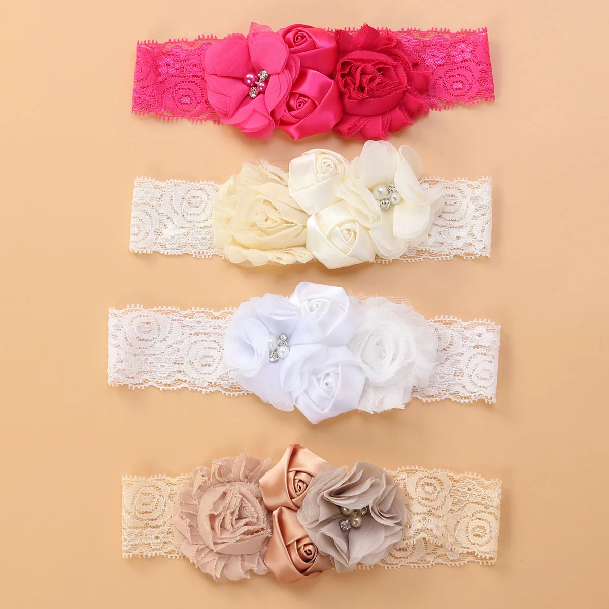 

4Pcs Lace Headbands for Baby Girls Super Stretchable Flower Hair Bands Newborn to 3 Years Christening Birthday Gift Headwear