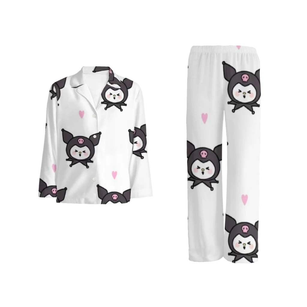 

Sanrio Kurome pajama set, featuring a comfy buttoned top and elastic pants for men and women.