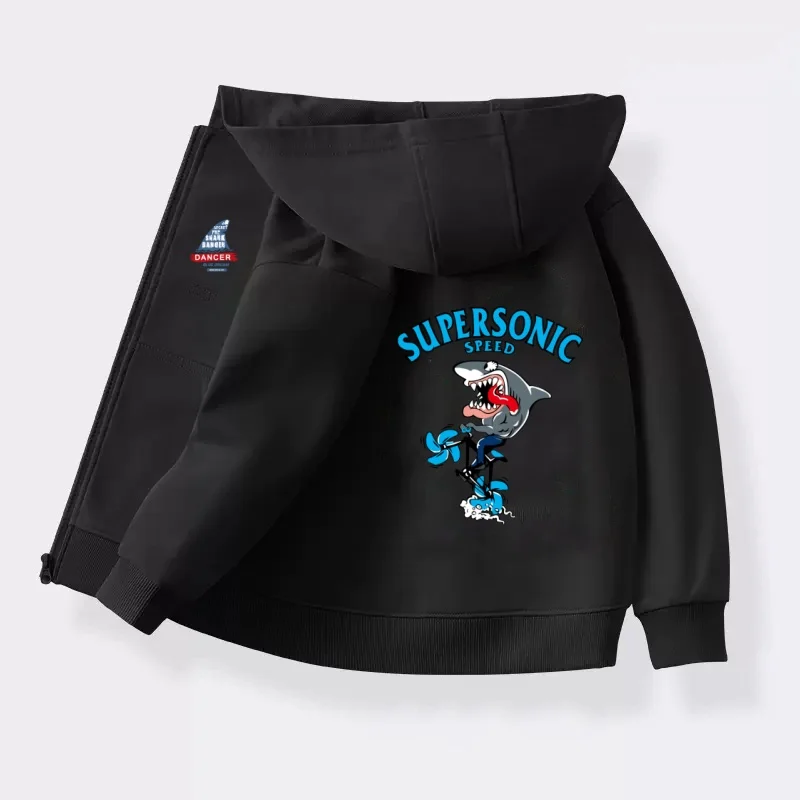Kinder-Reißverschluss-Hoodie mit Hai-Motiv, lustige Baumwolljacke für Jungen, Frühling und Herbst, bedruckte Jacke, neue Mäntel – Detail 8