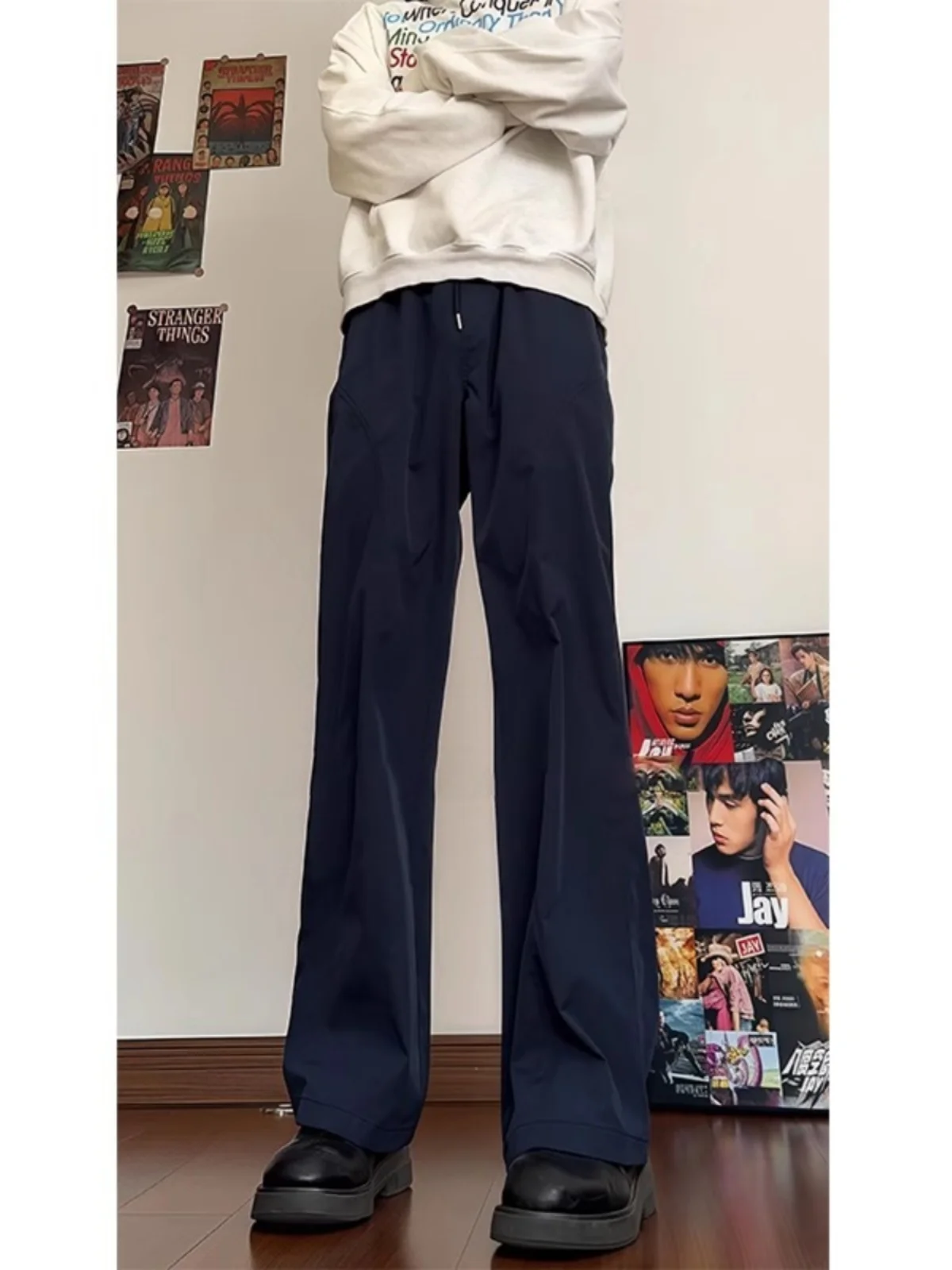 

Trendy Men's Straight Leg Casual Pants Spring Autumn Khaki Waterproof Trousers Loose Fit Durable Straight Tube Knife