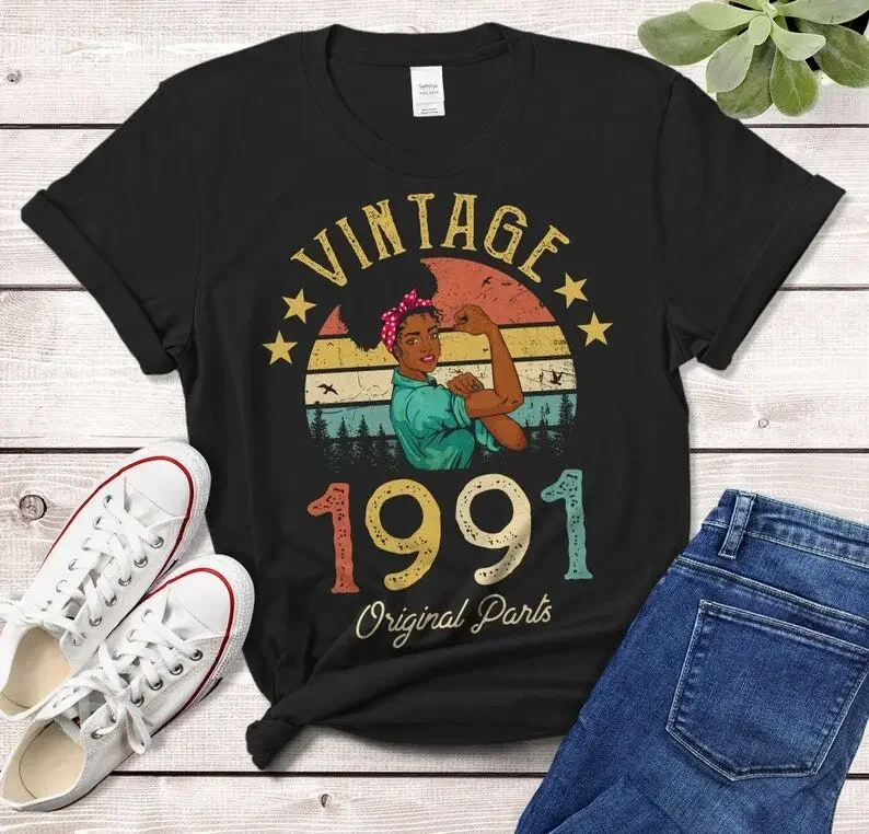 

Vintage 1991 T-Shirt African Women Gift Made in 32th birthday years old Gift for Girl, Wife, Mom birthday idea Funny Tshirt y2k