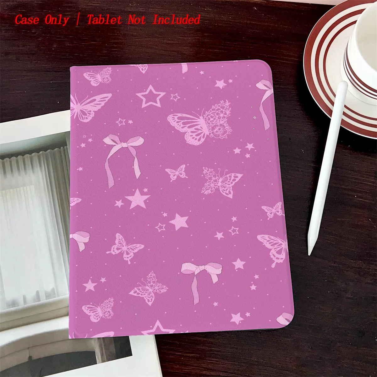 

Book Style iPad Case with Pen Slot & Purple Bow Print, Auto Sleep/Wake, Simple Fresh Style for Pro/Air/Mini Series