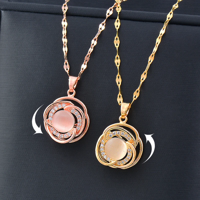 SINLEERY Classic Rotatable Spinner Stainless Steel Necklace For Women Rose Gold Color Choker Chain jewelry