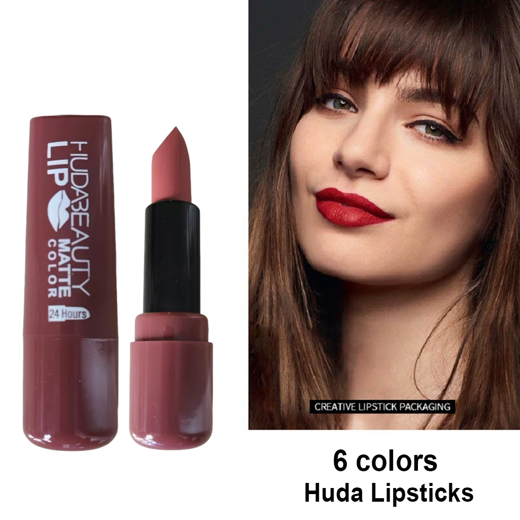 6 色の口紅マット 3.8 グラム Huda Nued リップグロス防水リップグレーズティントノンスティック非退色唇メイクアップ化粧品リップケア
