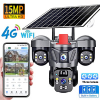 15MP Three Lens 4G Camera Solar Power Outdoor Waterproof PIR Humanoid Detection Security Video Monitor Surveillance V380 Pro