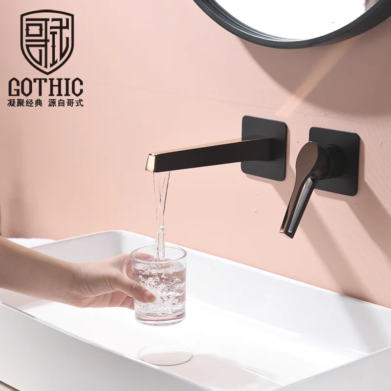 

Concealed Installation Bathroom Basin Faucet Brass Black Brushed Gold Embedded Wall Mount Mixing Tap Single Handle Split Faucets