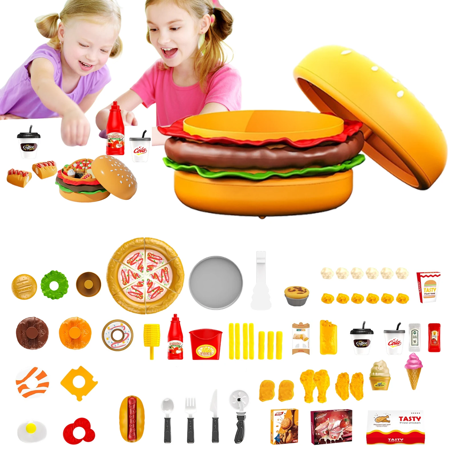 Juego de simulación de cocina, juego de comida, juguete de corte de hamburguesa colorido, juego de aprendizaje de habilidades motoras finas portátil, accesorios para jugar a la casa