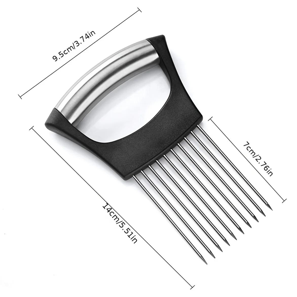 Stainless Steel Onion Slicer Holder, Multipurpose Vegetable Cutting Guide for Potato Tomato, Meat Tenderizer Needle with Handle