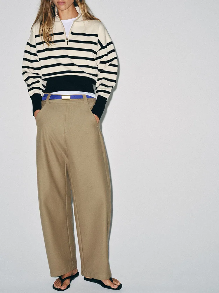 New Arrival Autumn Women's Long Sleeve Zipper Striped Knitwear Stand Collar Versatile Fashionable Comfortable Quality Material