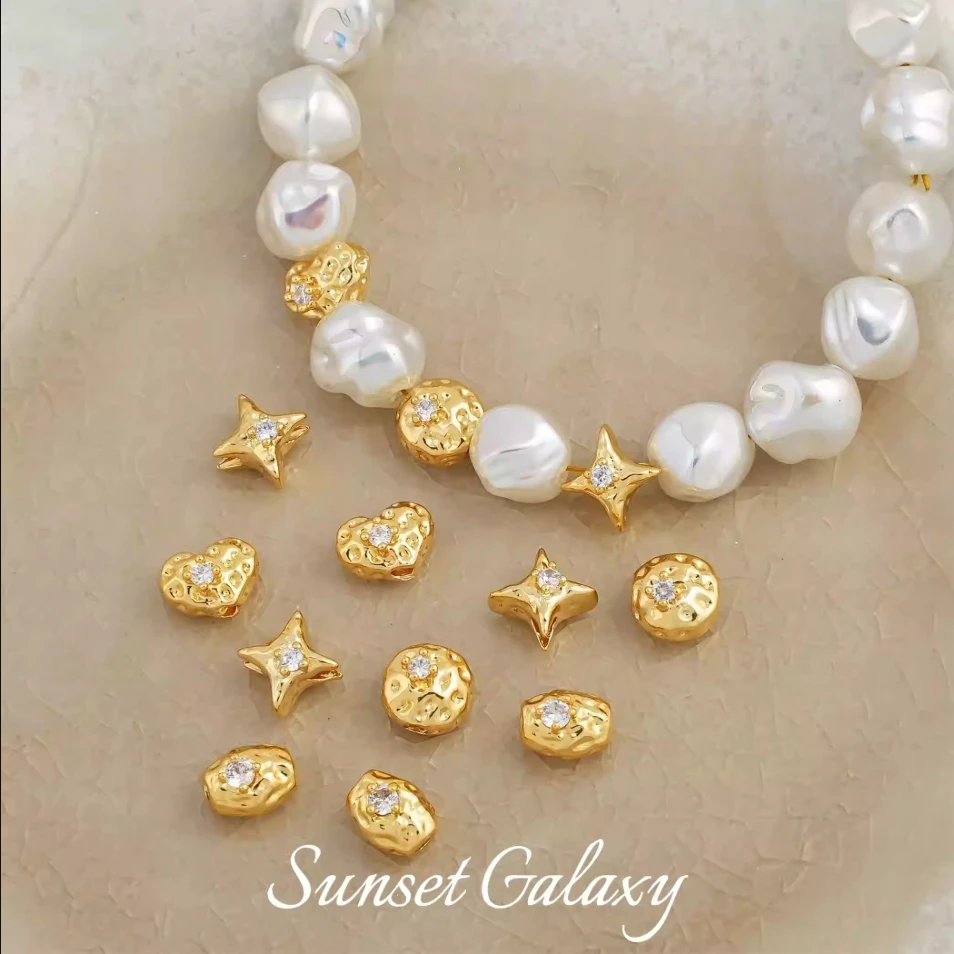 18K Gold-Plated Color-Retaining High-Quality Textured Zirconia Bead Star Handmade DIY Bracelet Necklace Jewelry Accessories Mate