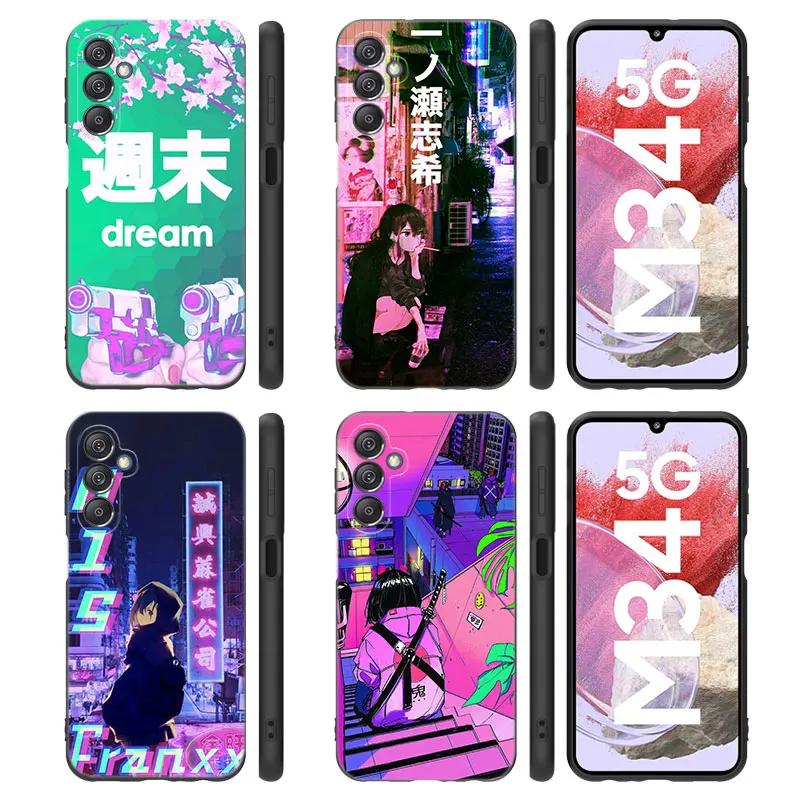 Anime Vaporwave Glitch Phone Case For Samsung Note 10 Lite 20 Ultra M04 M13 M32 4G M14 M15 M23 M33 M34 M42 M52 M53 M54 M55 5G