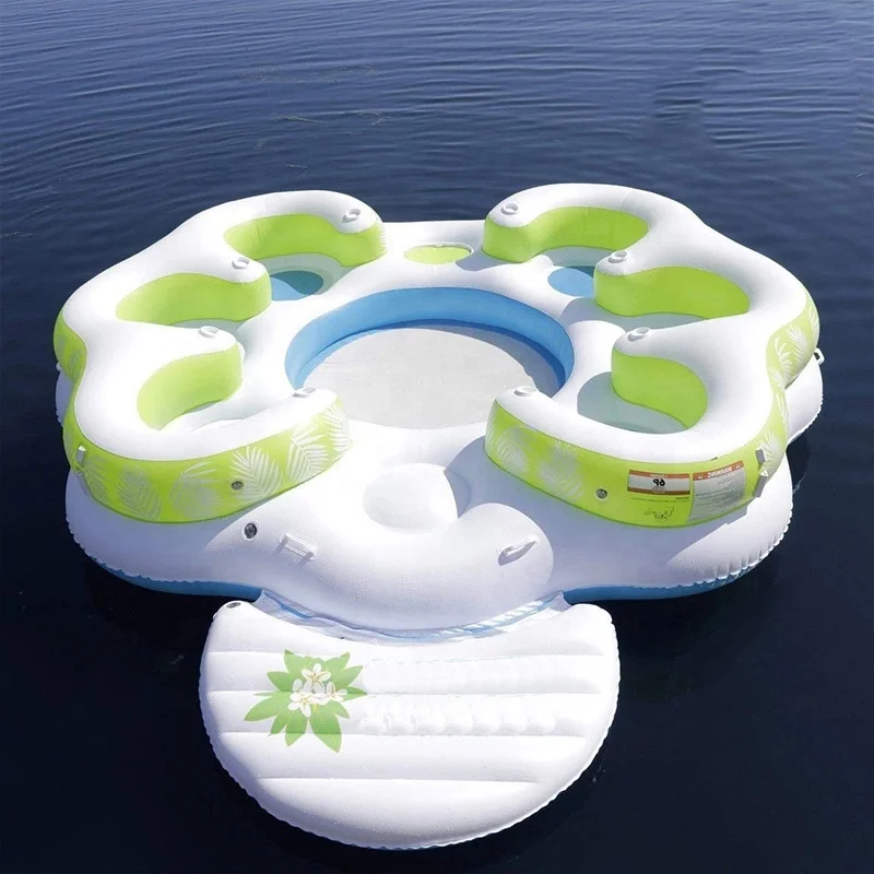 Customized Large Water Sunshade Floating Lounger Inflatable Multi-person Pool Floating Island 6-person