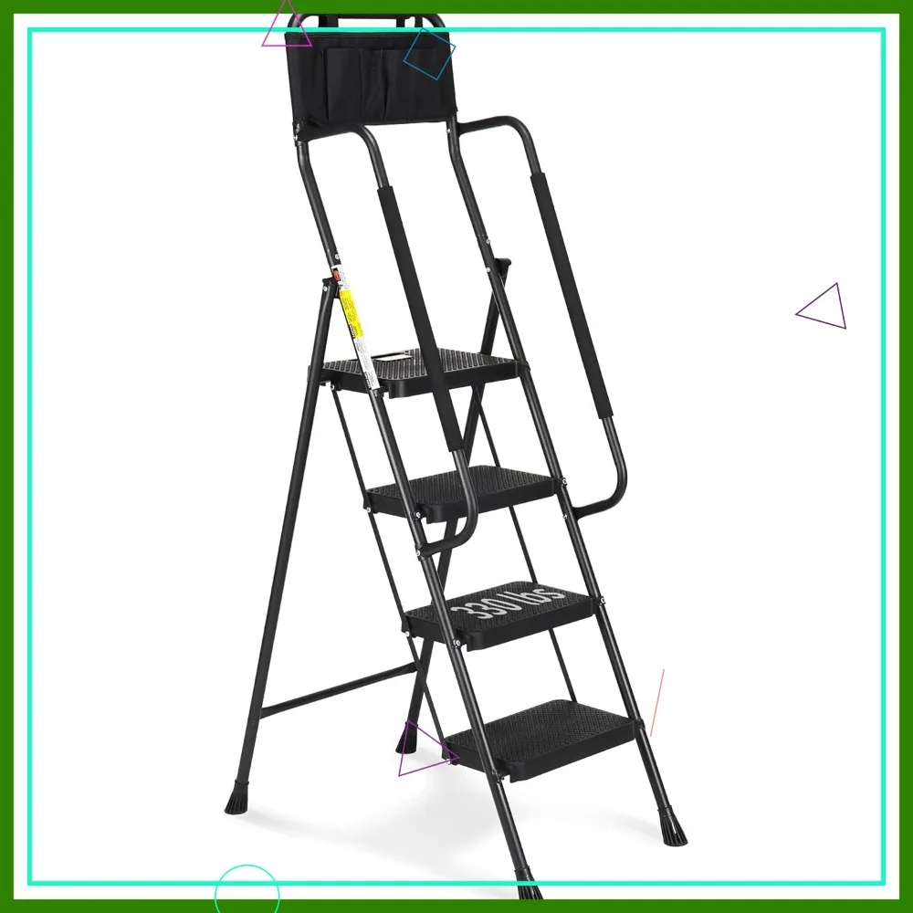 

Складная подставка-табурет с поручнями, креплением для сумки с инструментами и широкой противоскользящей платформой для дома, кухни, кладовой, офиса, черный цвет