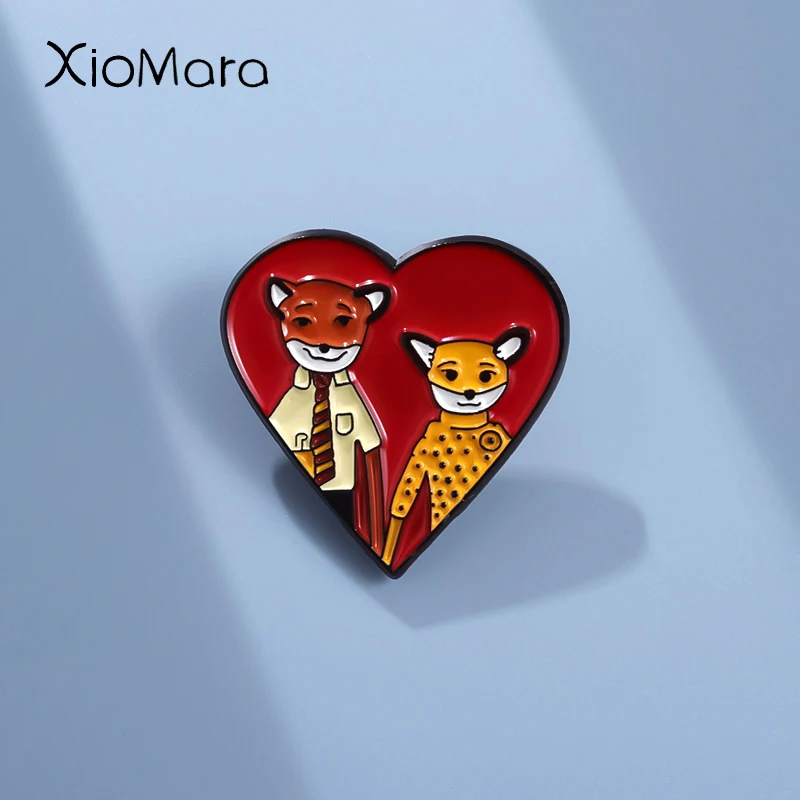 

Comedy Movies The Fantastic Mr Fox Couple Love Brooch Enamel Pin Funny Heart Metal Badge Lapel Jacket Jewelry Accessories Gift