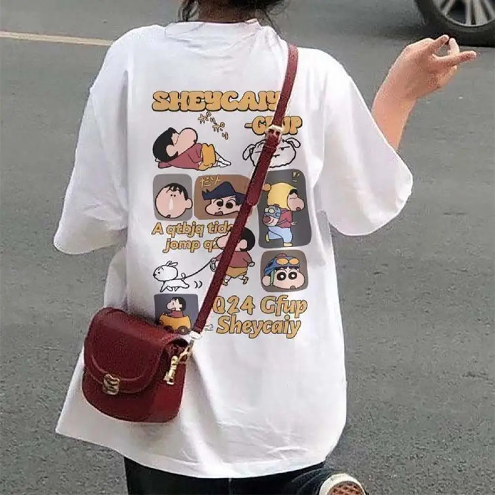 Japanese Anime Crayon Shin-Chan T-Shirt Women Cotton Short Sleeves Y2K Girls Loose Casual Couple Tops Streetwear Summer Clothes