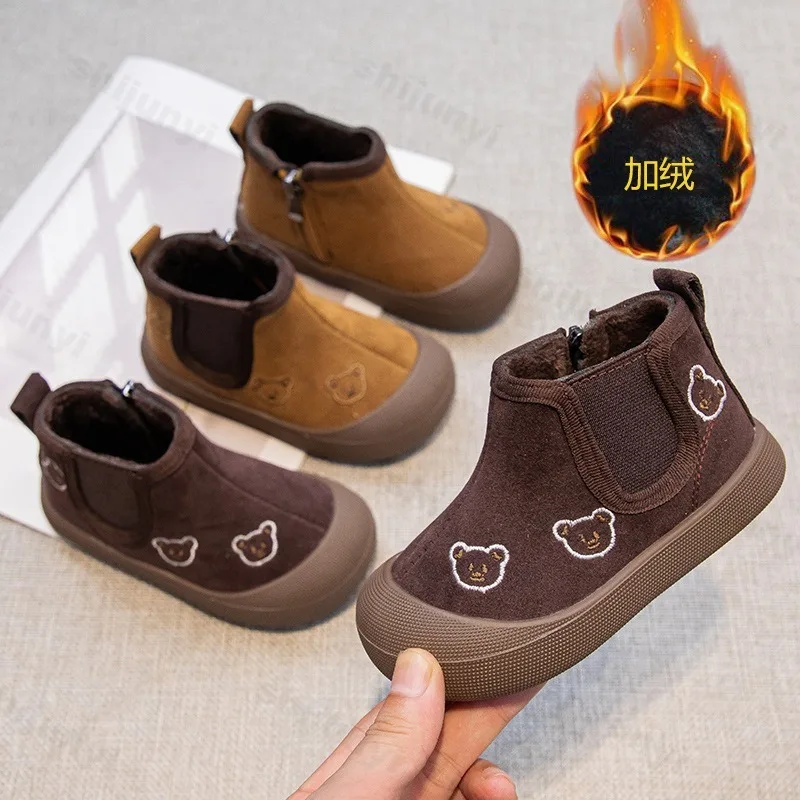 

Зимние детские ботильоны, теплые плюшевые ботильоны, модная обувь на платформе для мальчиков и девочек, удобная нескользящая морозостойкая домашняя и уличная хлопковая обувь